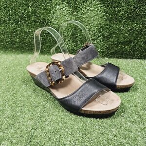 Naot Kingdom Sandals Black Leather Open Toe Slide Wedge Womens‎ Size EU39 US 8